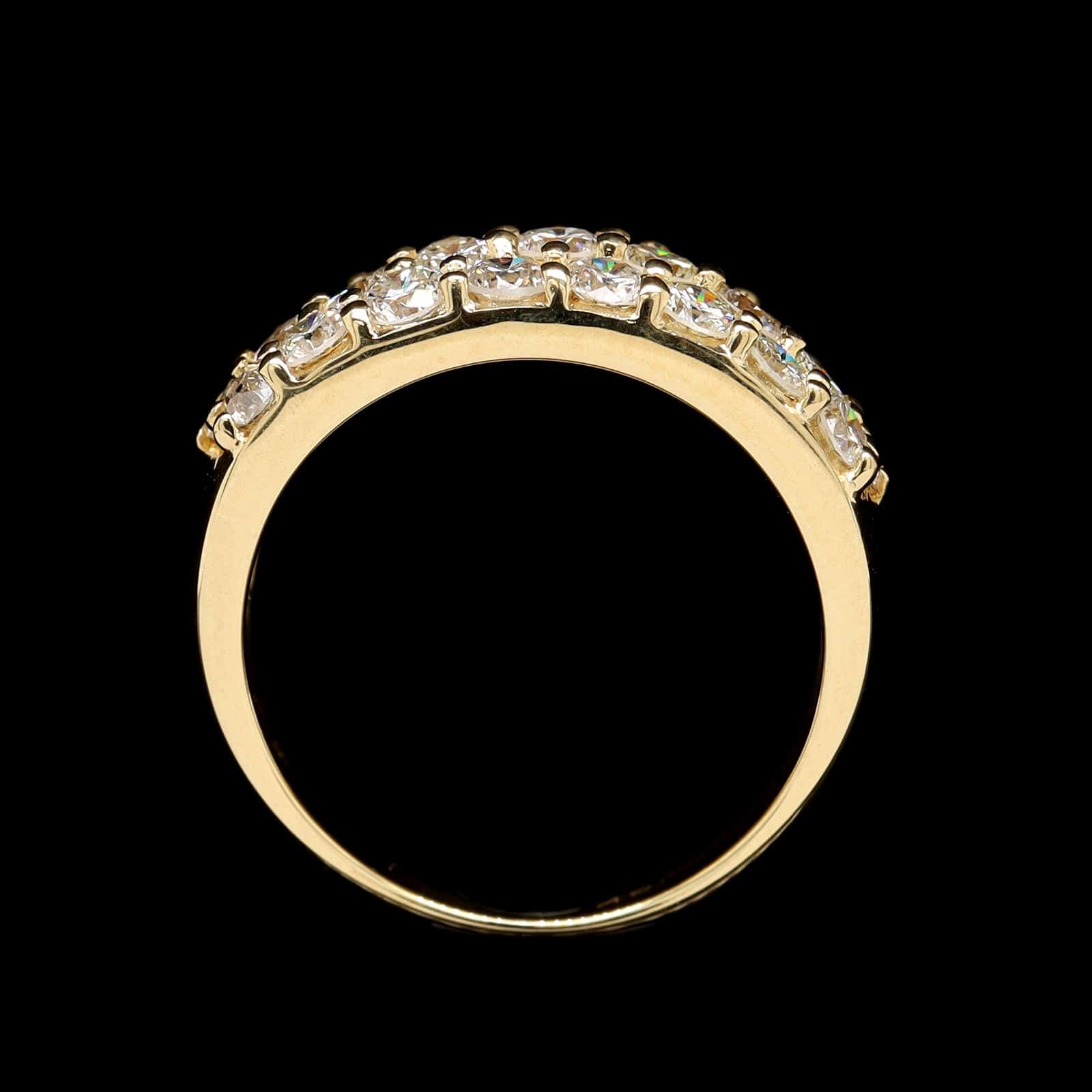 18K Yellow Gold Estate Diamond Three Row Ring