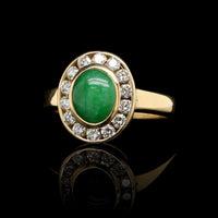 18K Yellow Gold Estate Jadeite and Diamond Ring