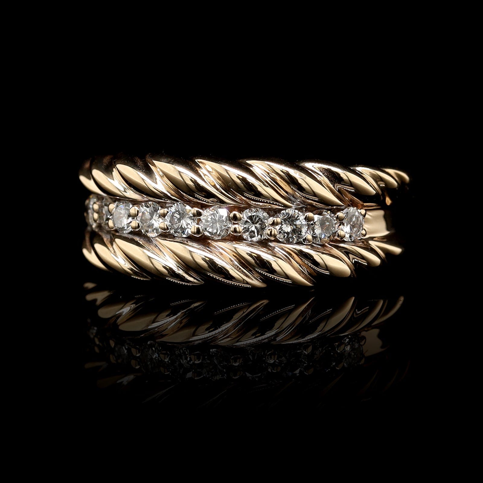 14K Two-tone Gold Estate Diamond Rope Twist Ring