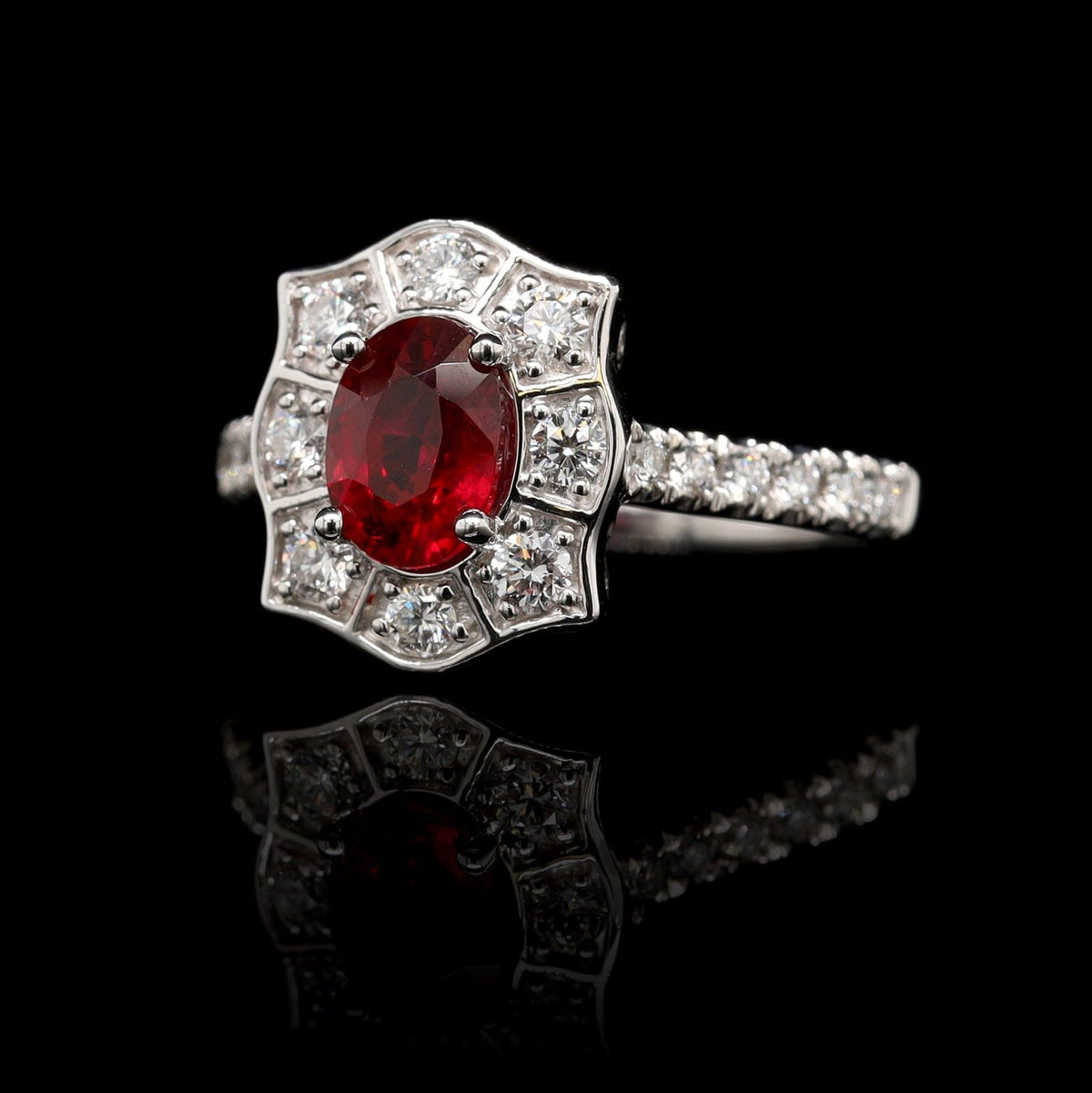 18K White Gold Estate Ruby and Diamond Ring