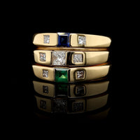 18K Yellow Gold Estate Emerald, Sapphire and Diamond Stack Rings