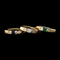 18K Yellow Gold Estate Emerald, Sapphire and Diamond Stack Rings