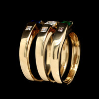 18K Yellow Gold Estate Emerald, Sapphire and Diamond Stack Rings