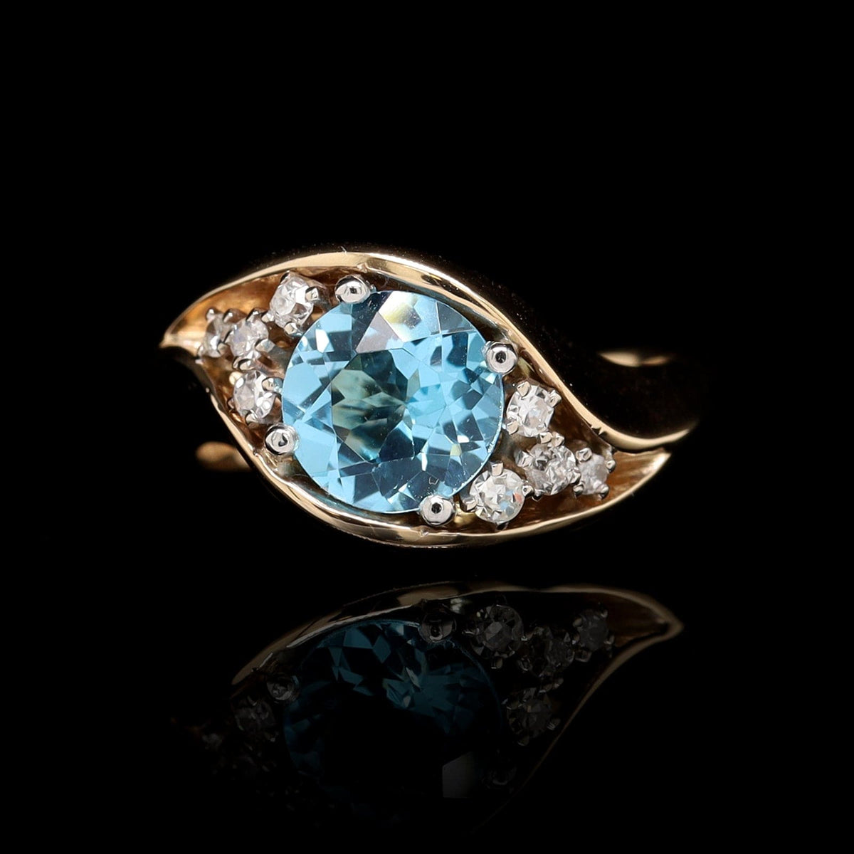 14K Yellow Gold Estate Blue Topaz Diamond Ring