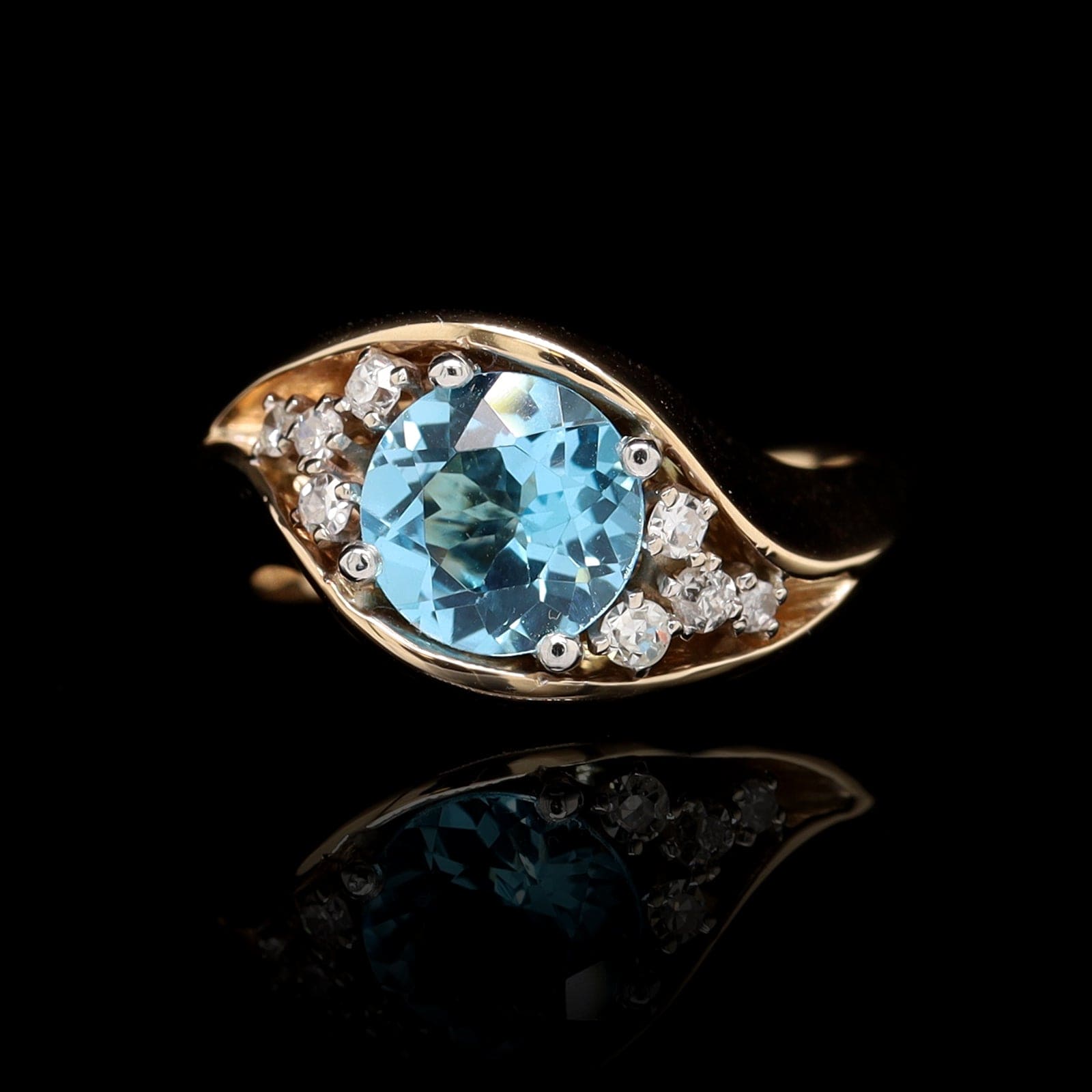 14K Yellow Gold Estate Blue Topaz Diamond Ring