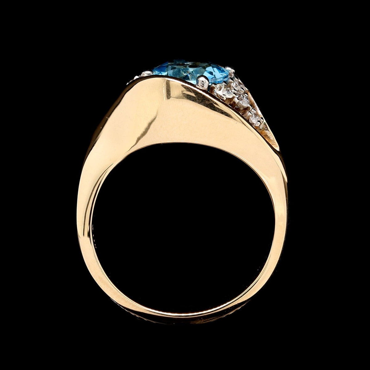 14K Yellow Gold Estate Blue Topaz Diamond Ring