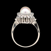 14K White Gold Pearl Estate Diamond Halo Ring