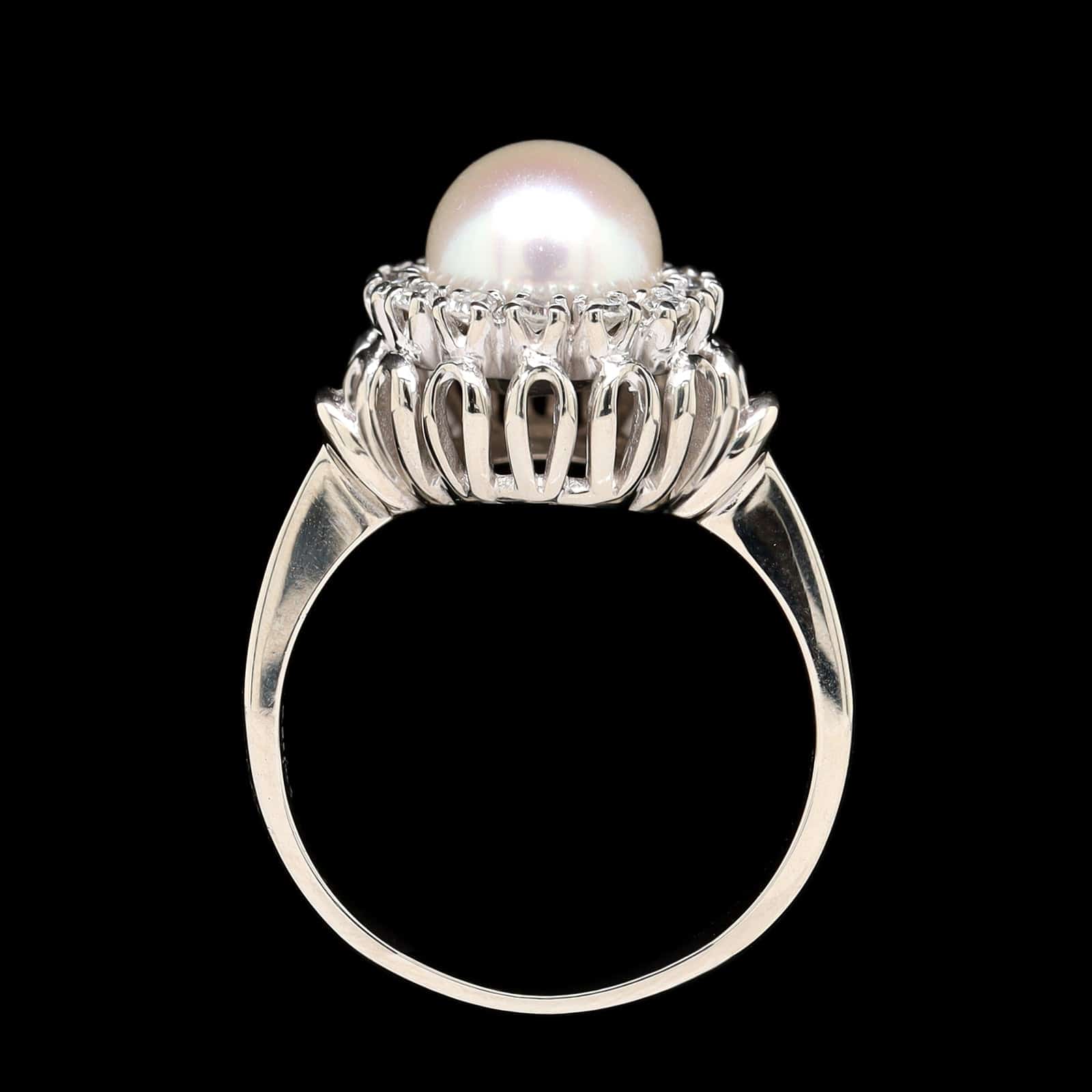 14K White Gold Pearl Estate Diamond Halo Ring