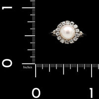 14K White Gold Pearl Estate Diamond Halo Ring