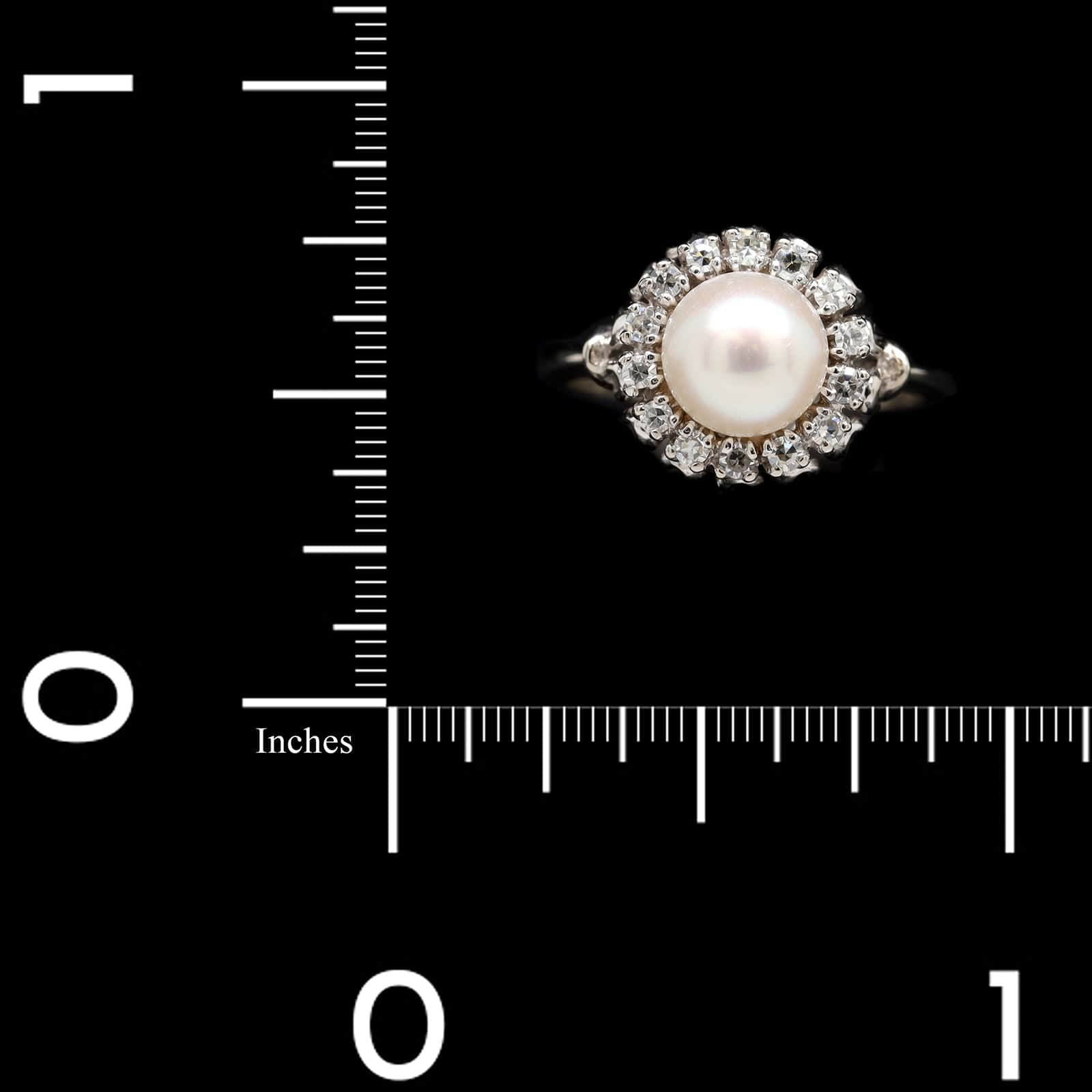 14K White Gold Pearl Estate Diamond Halo Ring