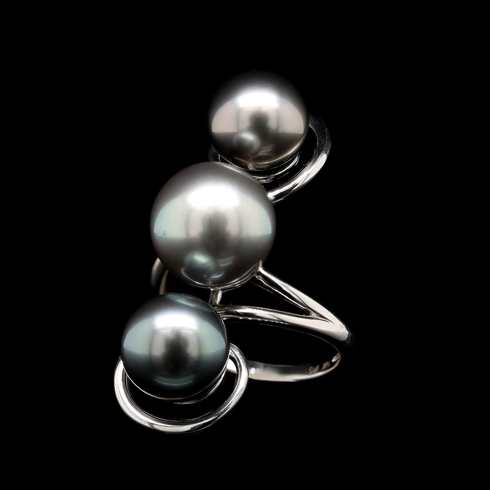 14K White Gold Estate Cultured Tahitian Pearl Ring