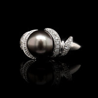 Mastoloni 18K White Gold Estate Cultured Tahitian Pearl and Diamond Ring