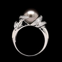 Mastoloni 18K White Gold Estate Cultured Tahitian Pearl and Diamond Ring
