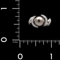 Mastoloni 18K White Gold Estate Cultured Tahitian Pearl and Diamond Ring