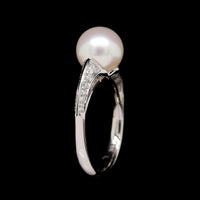 Mastoloni 18K White Gold Estate Cultured Pearl and Diamond Ring