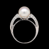 Mastoloni 18K White Gold Estate Cultured Pearl and Diamond Ring