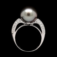 Mastoloni 18K White Gold Estate Cultured Tahitian Pearl and Diamond Ring