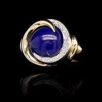 14K Yellow Gold Estate Lapis and Diamond Ring