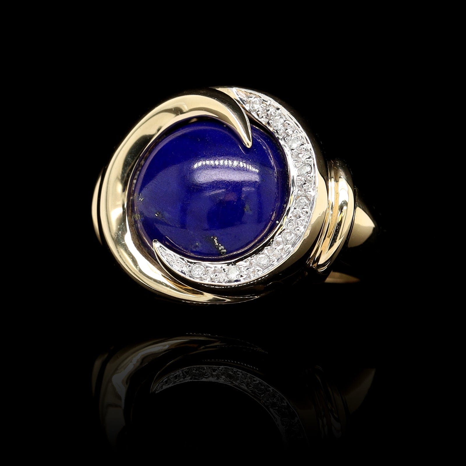 14K Yellow Gold Estate Lapis and Diamond Ring
