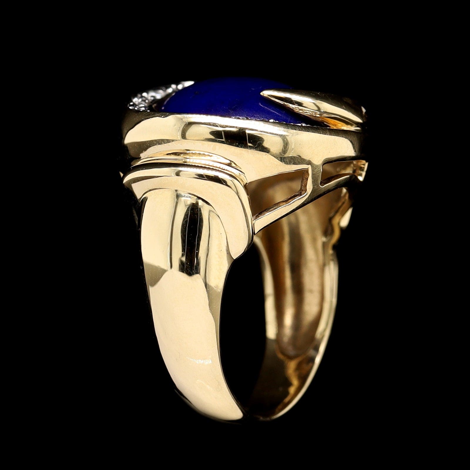 14K Yellow Gold Estate Lapis and Diamond Ring