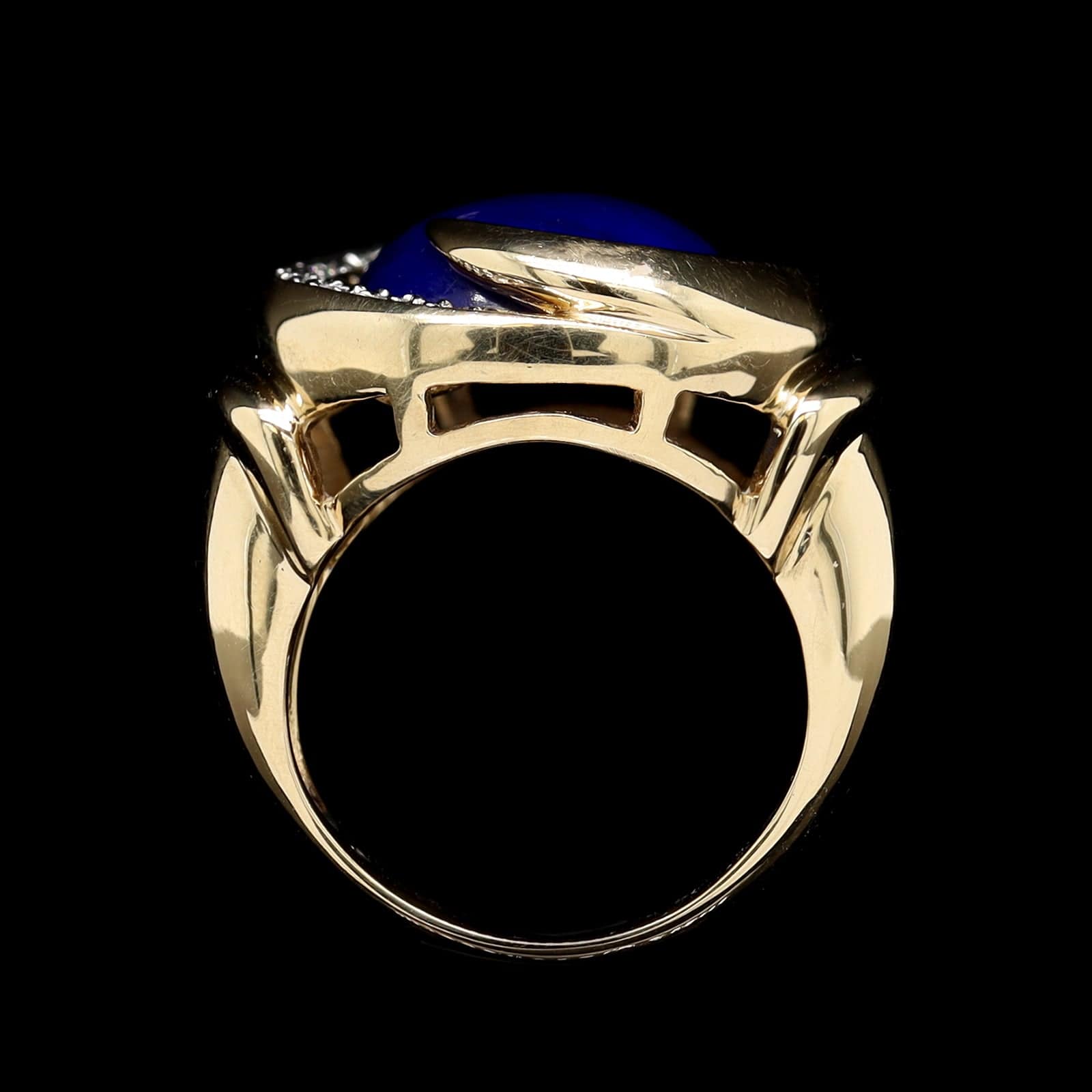 14K Yellow Gold Estate Lapis and Diamond Ring