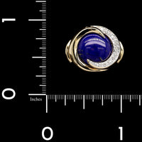 14K Yellow Gold Estate Lapis and Diamond Ring