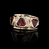 14K Yellow Gold Estate Garnet and Diamond Ring