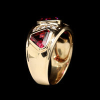 14K Yellow Gold Estate Garnet and Diamond Ring
