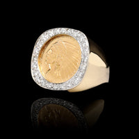 14K Yellow Gold Estate Indian Head Liberty Coin and Diamond Ring