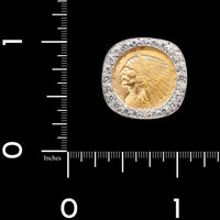 14K Yellow Gold Estate Indian Head Liberty Coin and Diamond Ring