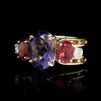 14K Yellow Gold Estae Iolite, Garnet and Diamond Ring