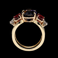 14K Yellow Gold Estae Iolite, Garnet and Diamond Ring