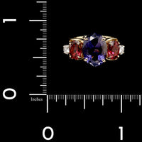 14K Yellow Gold Estae Iolite, Garnet and Diamond Ring