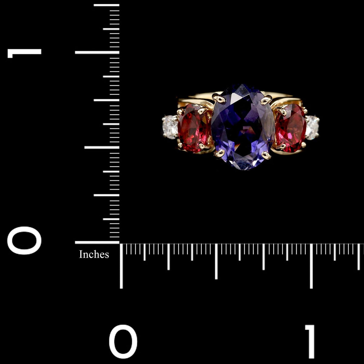 14K Yellow Gold Estae Iolite, Garnet and Diamond Ring