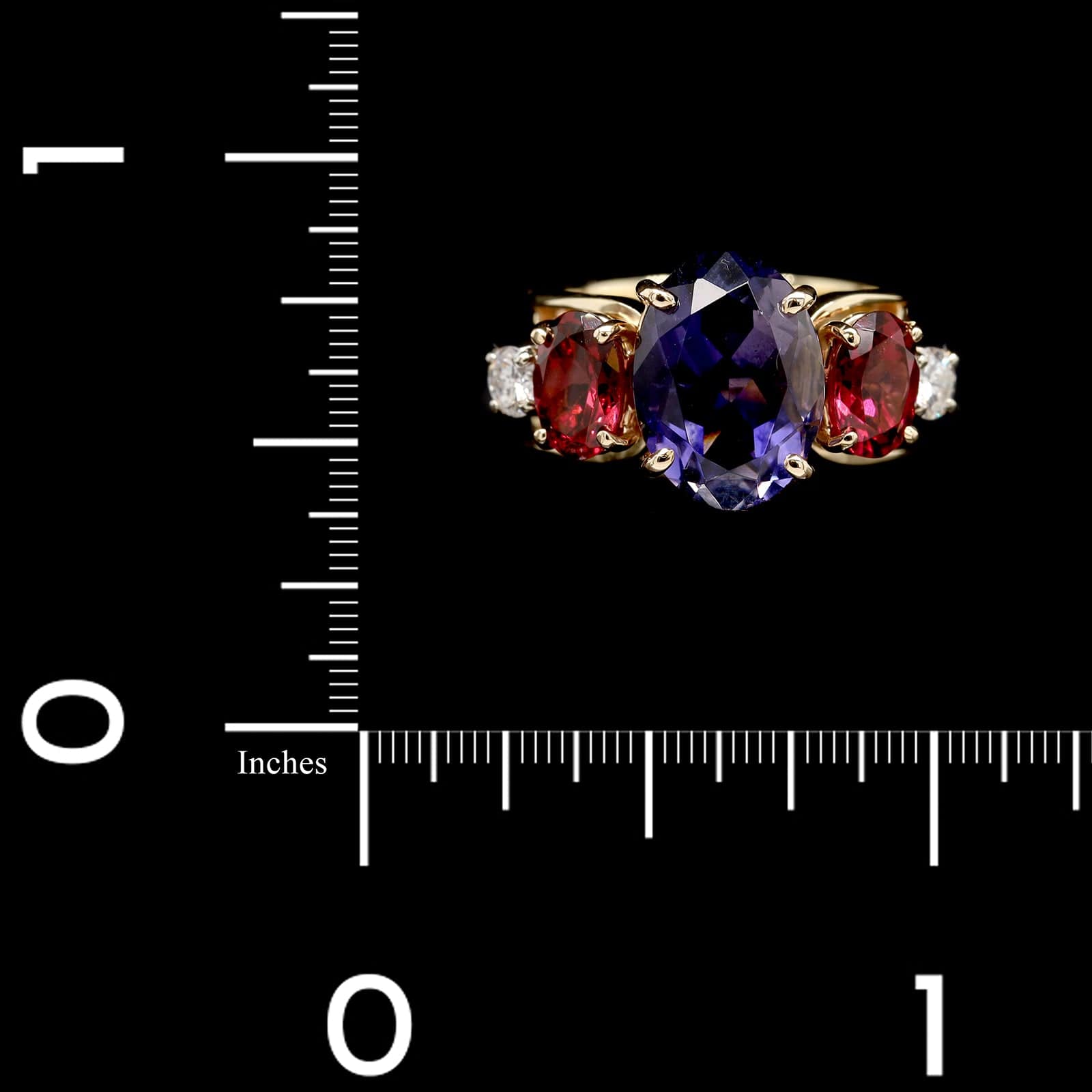 14K Yellow Gold Estae Iolite, Garnet and Diamond Ring