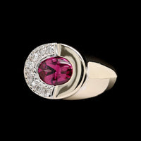 14K White Gold Estate Garnet and Diamond Ring