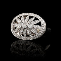 14K White Gold Estate Diamond Flower Milgrain Ring