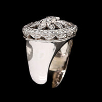 14K White Gold Estate Diamond Flower Milgrain Ring