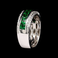 18K White Gold Estate Tsavorite and Diamond Ring