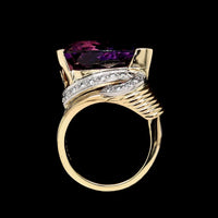 18K Yellow Gold Estate Amethyst and Diamond Ring