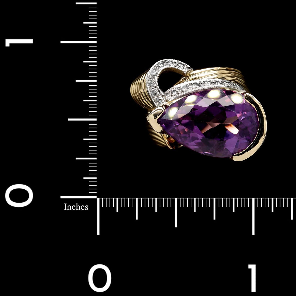 18K Yellow Gold Estate Amethyst and Diamond Ring
