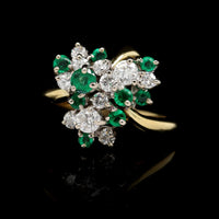 18K Two-tone Gold Estate Emerald and Diamond Cluster Ring