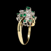 18K Two-tone Gold Estate Emerald and Diamond Cluster Ring