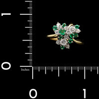 18K Two-tone Gold Estate Emerald and Diamond Cluster Ring