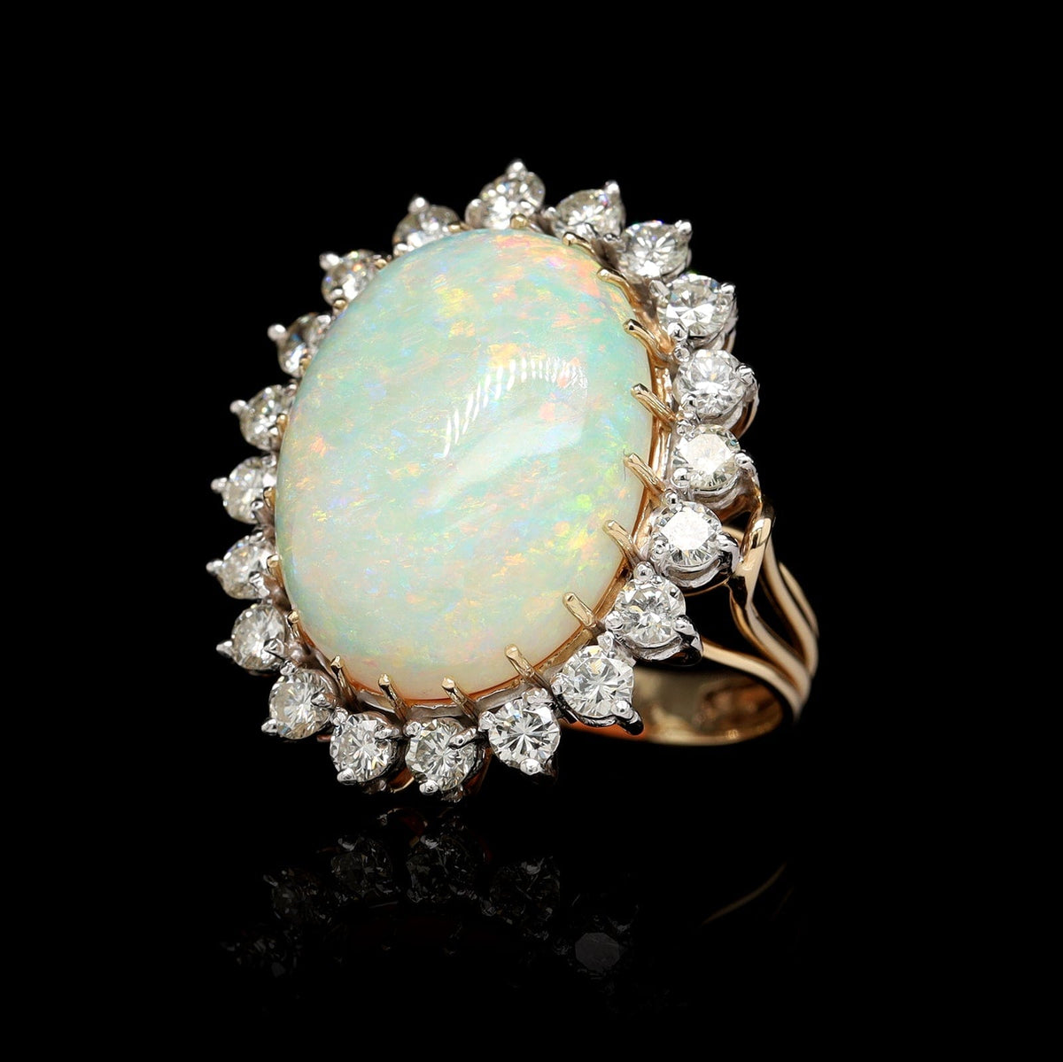 14K Yellow Gold Estate Opal and Diamond Ring