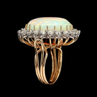 14K Yellow Gold Estate Opal and Diamond Ring