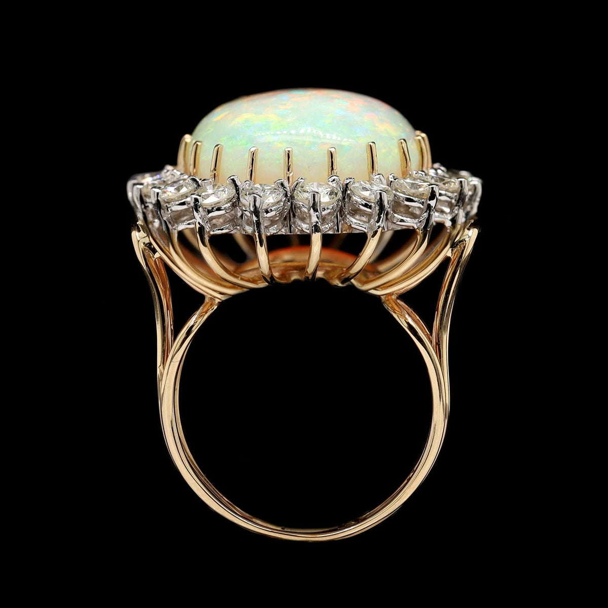 14K Yellow Gold Estate Opal and Diamond Ring
