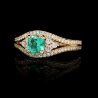 18K Yellow Gold Estate Emerald and Diamond Ring
