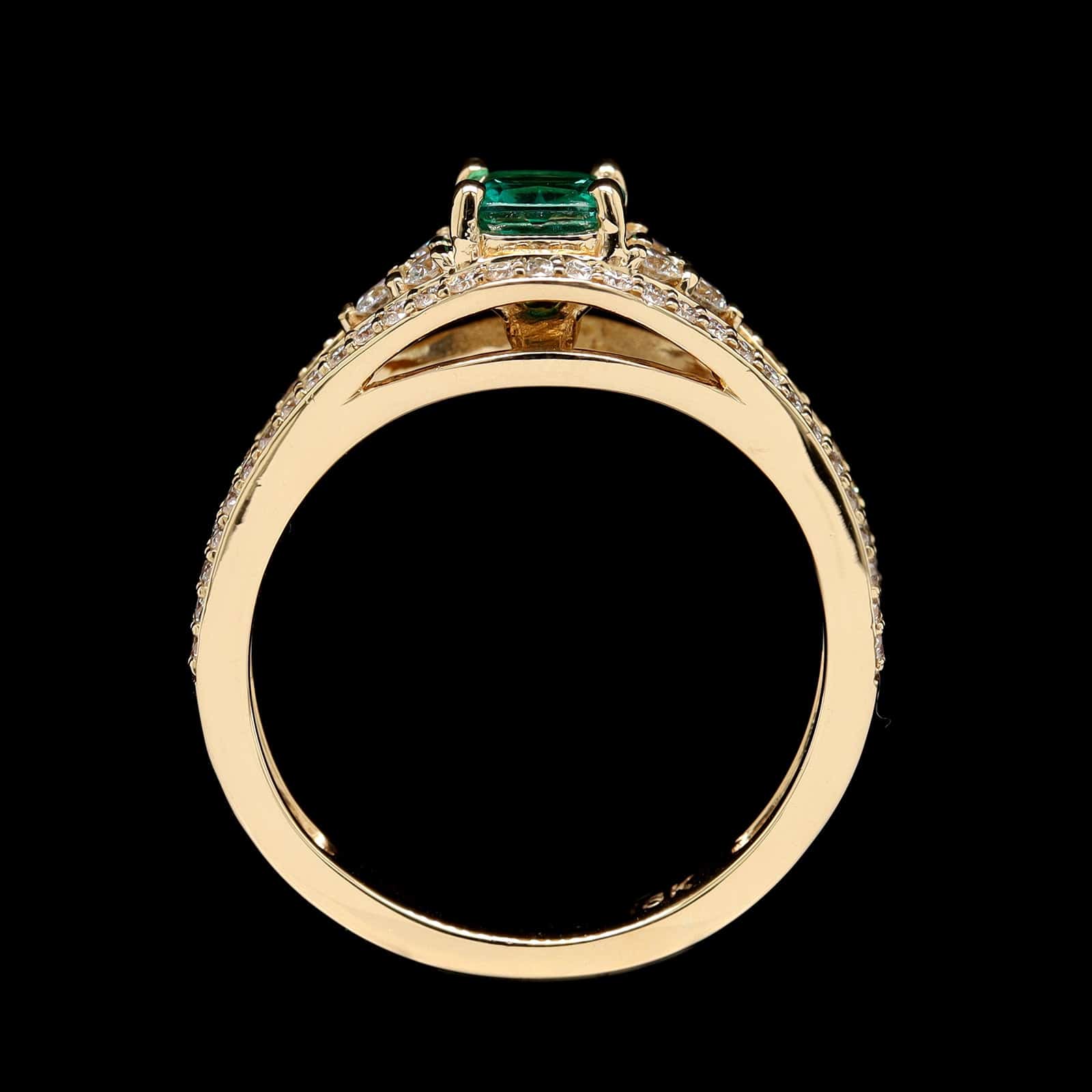 18K Yellow Gold Estate Emerald and Diamond Ring