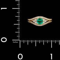 18K Yellow Gold Estate Emerald and Diamond Ring